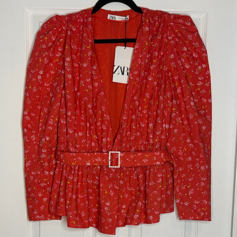 Zara Coral Top with Embellished Belt size Medium